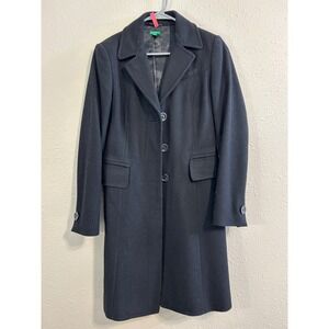 United Colors of Benetton Black Wool Blend Long Peacoat Overcoat Y2K Size 42
